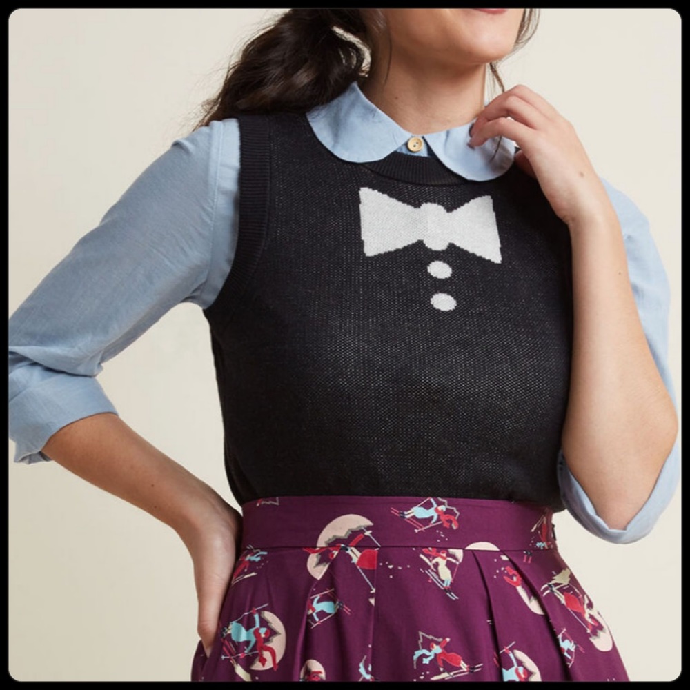 🆕 ModCloth Bow Tie ‘n Buttons Vest Sz 1X